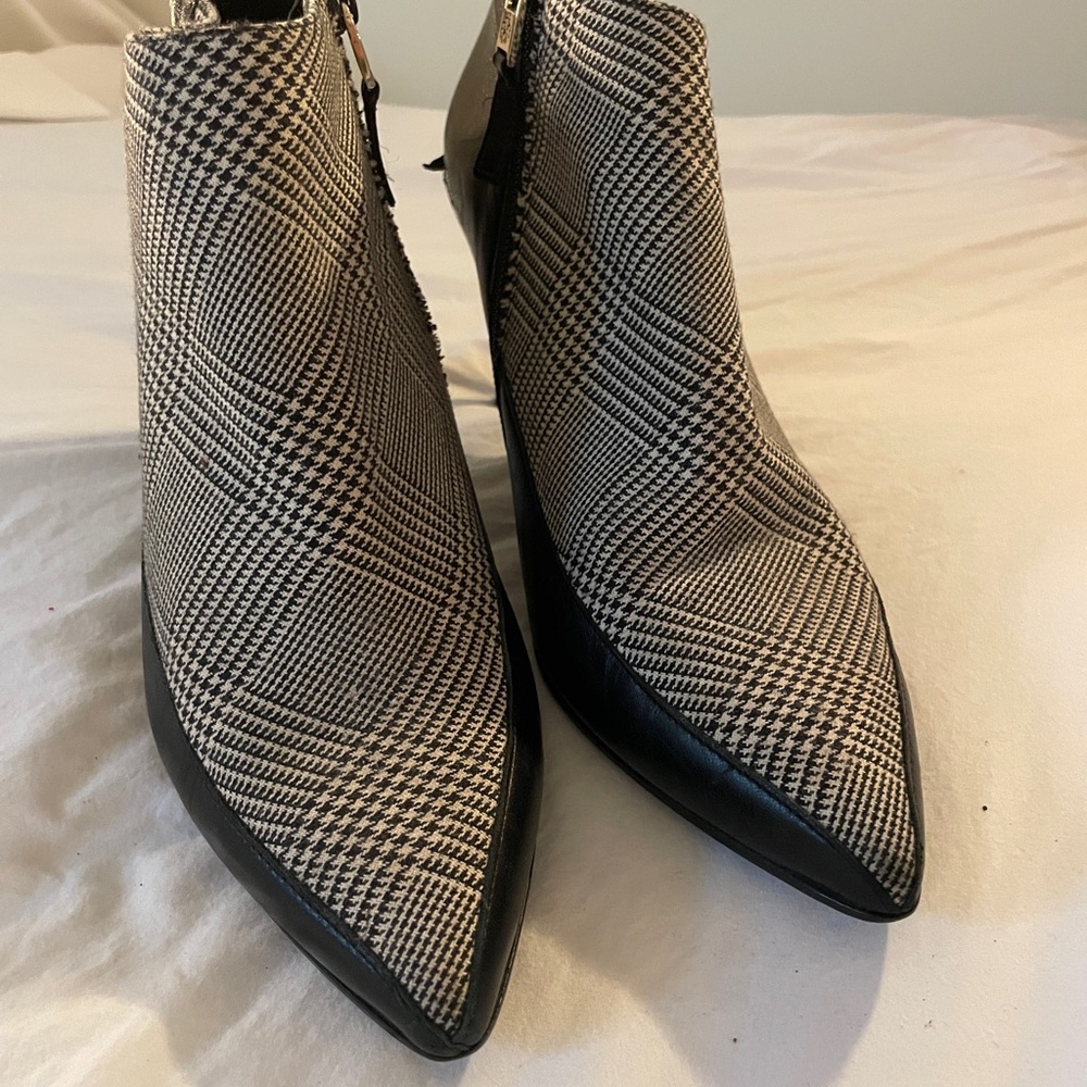 LK Bennett Black & White Glen Plaid Pointed Toe Ankle Booties